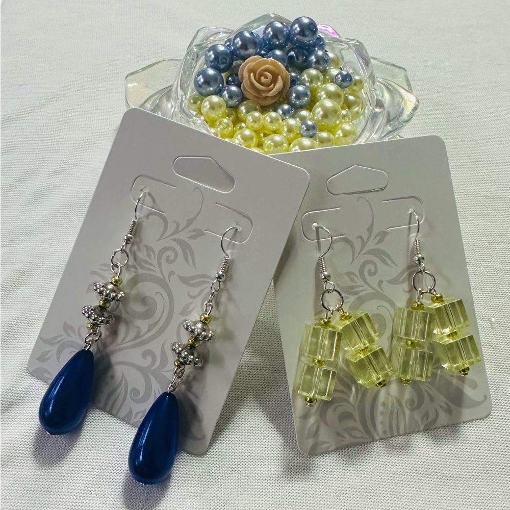 Elegant Blue and Yellow Dangle Earrings Set